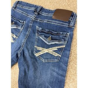 Y2K TK Axel Mens Slim Bootcut Jeans Blue Medium Wash Embroidered 32x30 Western
